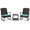 Costway 3 Piece Patio Rocking Set Wicker Rocking Chairs with 2-Tier Coffee Table Turquoise/Off White/Black